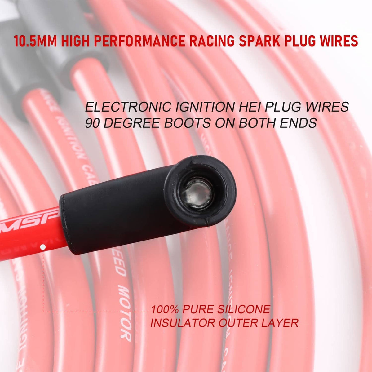 Red silicone ignition wires with black 90-degree boot end