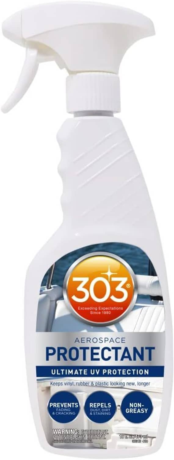 UV protectant spray bottle for vinyl, plastic, and rubber surfaces, white bottle, 16 fl oz