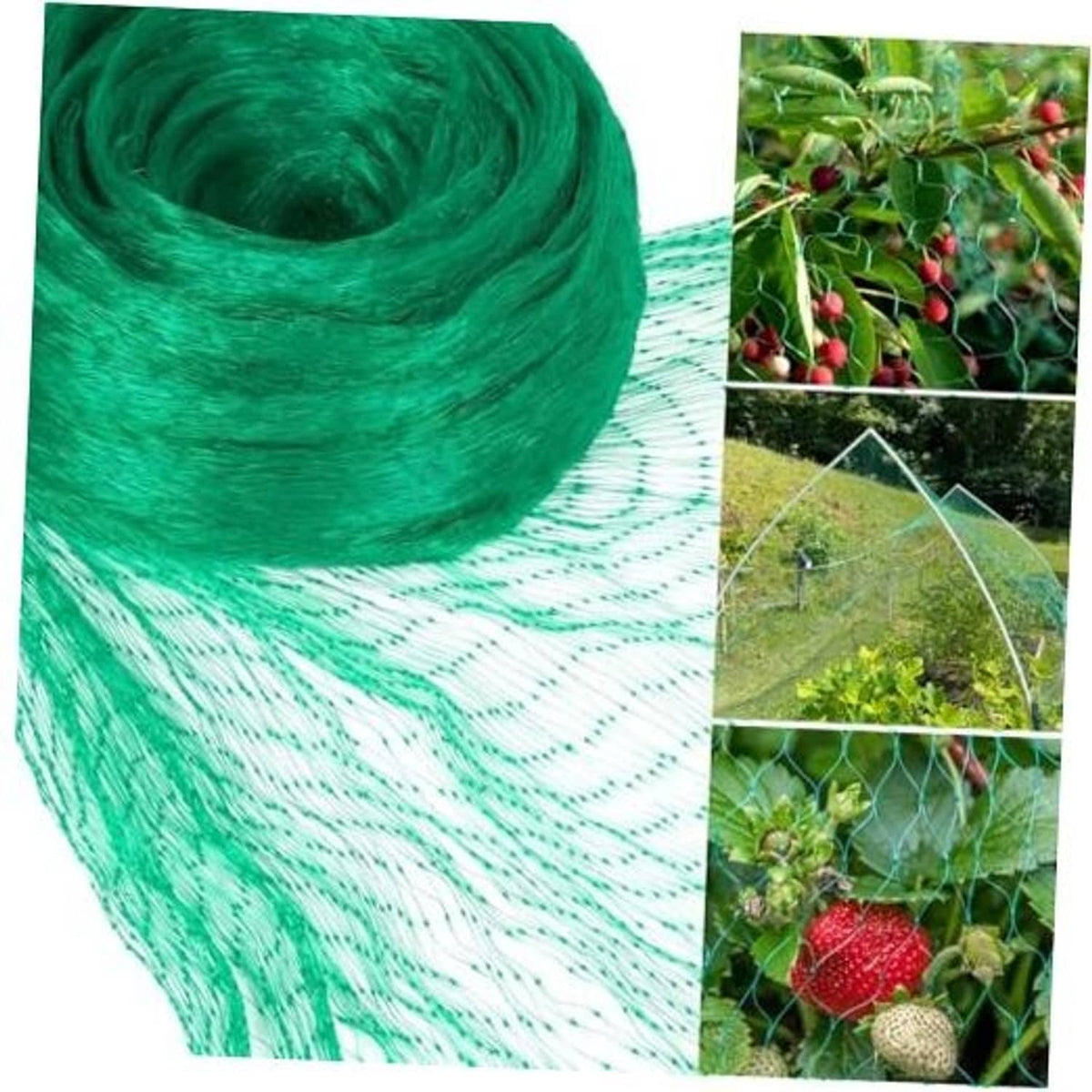 Green bird netting roll with diamond mesh pattern for covering garden plants and fruit trees