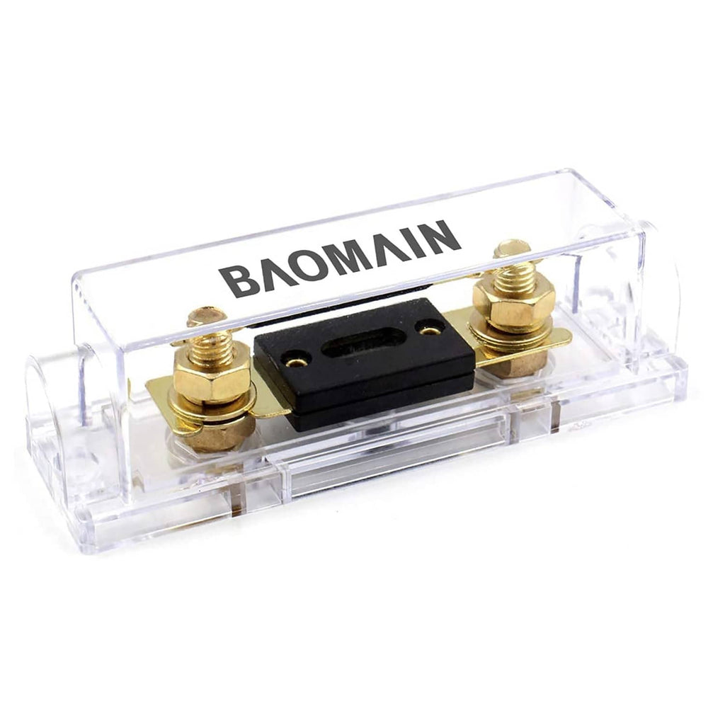 Gold-plated ANL fuse holder with clear plastic cover and black fuse block