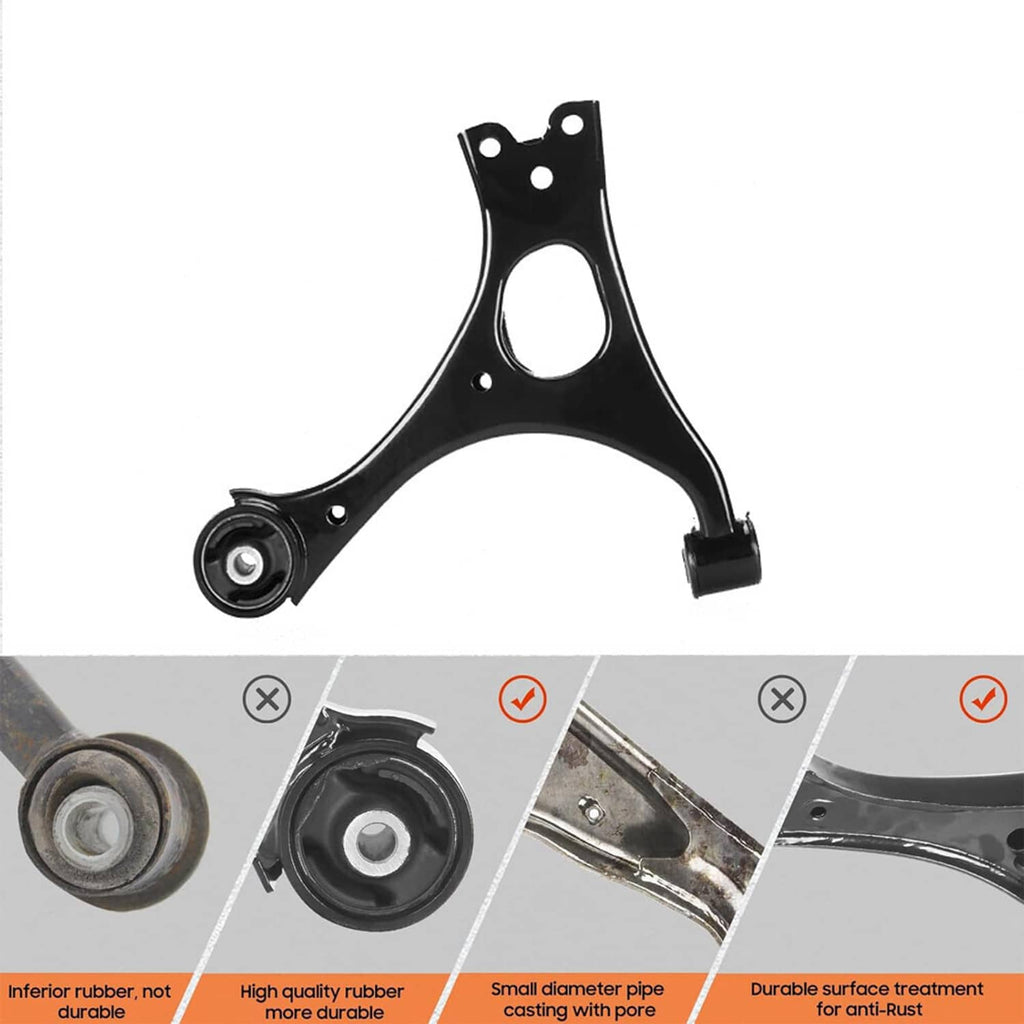 Black front lower control arm with bushing and ball joint hardware