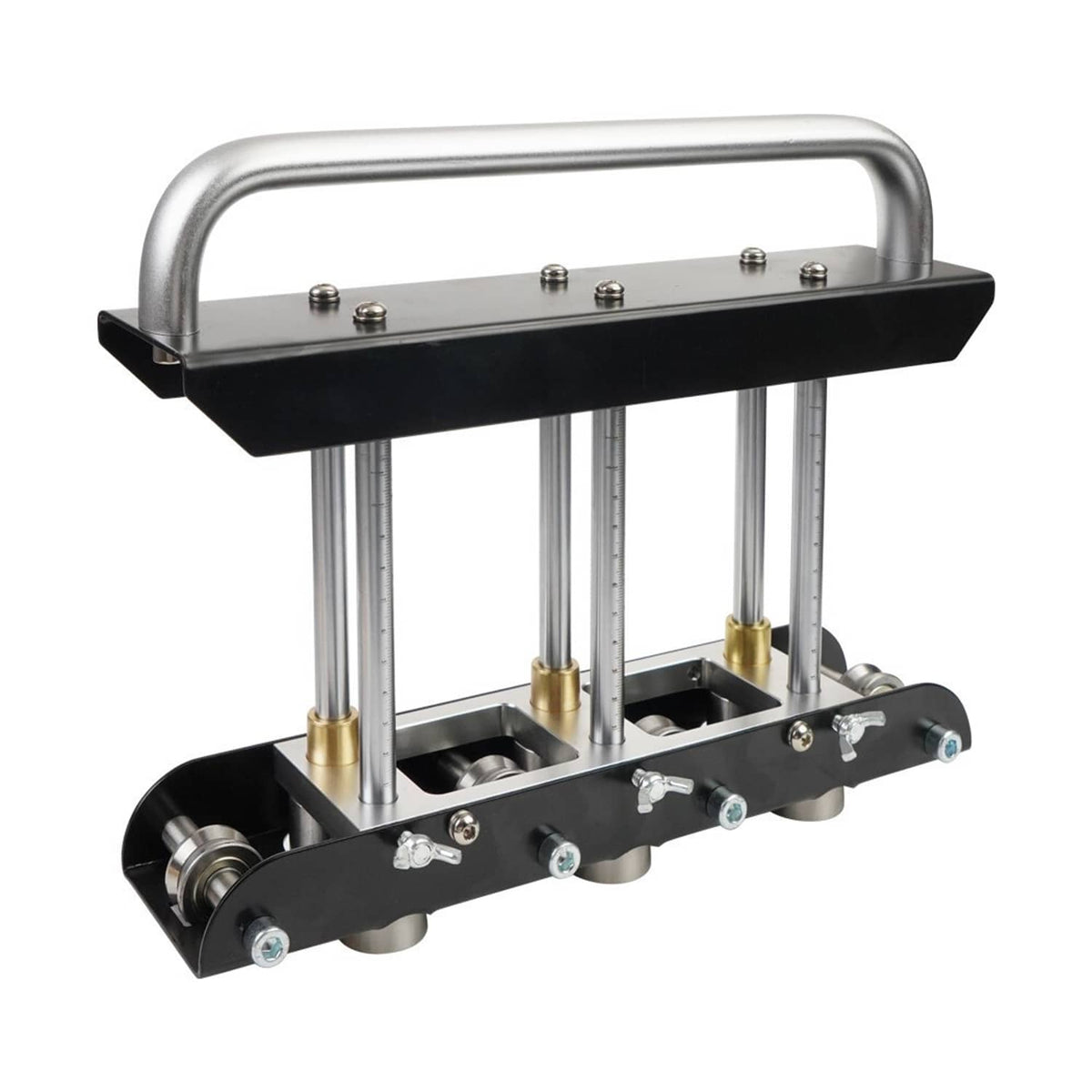 Three-station edge roller sheet metal bender with roller head, posts, and side levers