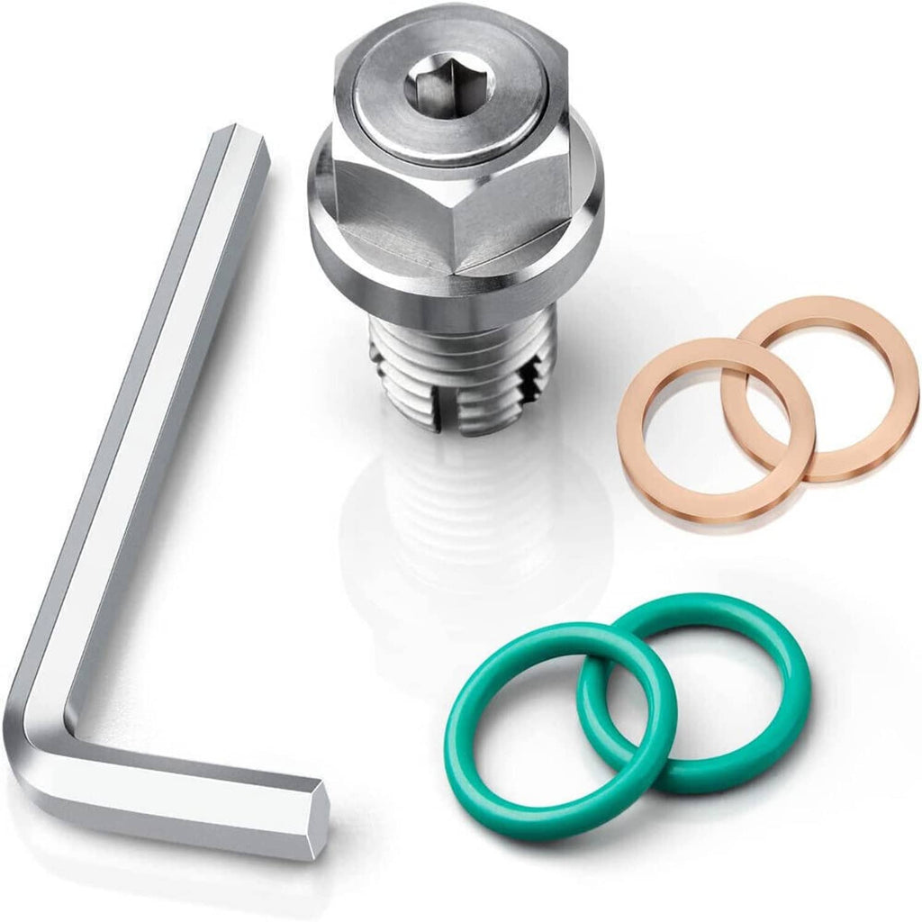 Stainless oil drain plug self-tapping repair kit with L wrench and gasket rings
