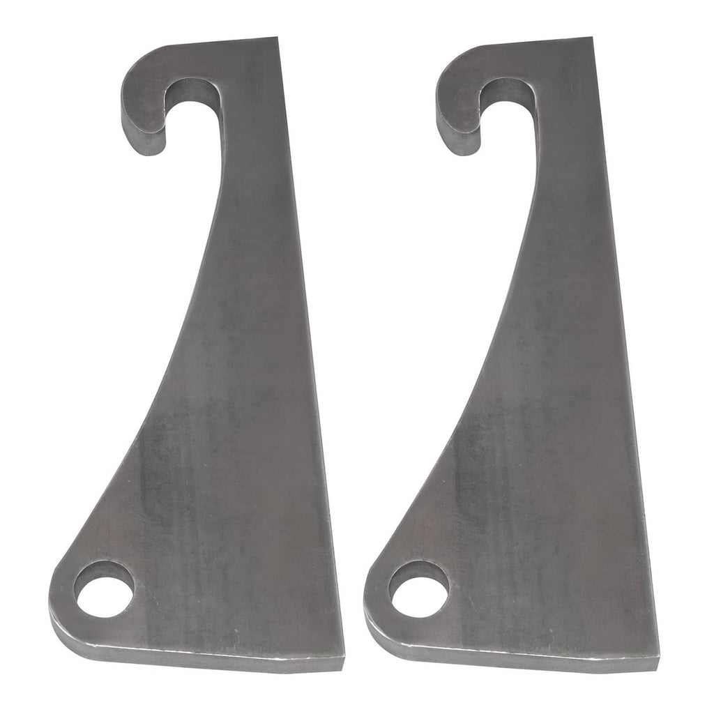 Steel loader brackets, tall curved plates with hook cutouts and mounting holes