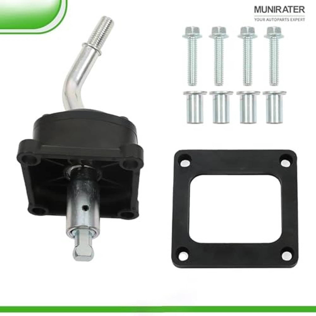 5-speed shifter tower kit with black housing, silver shift rod, bolts, and square gasket plate