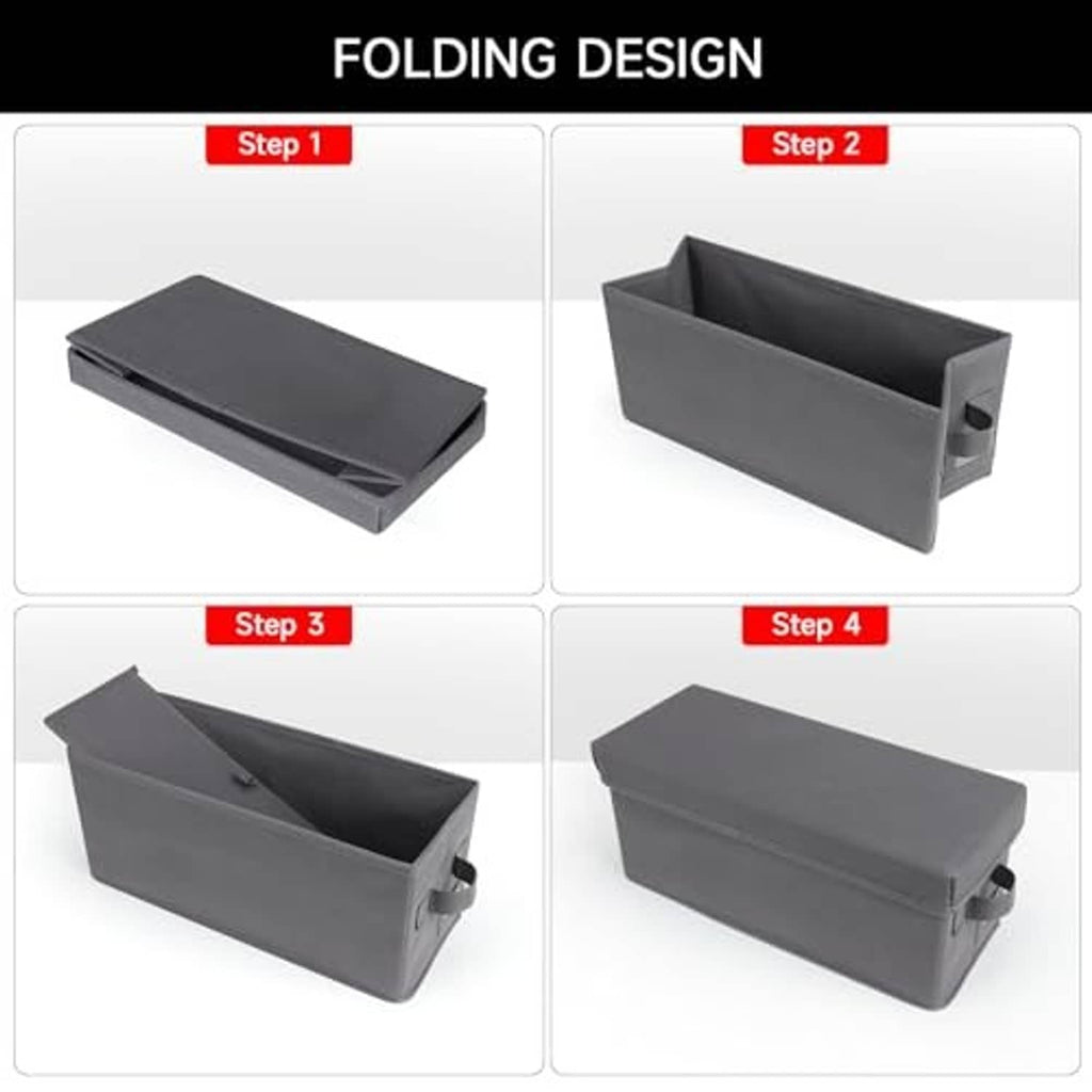 Gray folding CD storage case shown in step-by-step assembled and flat views