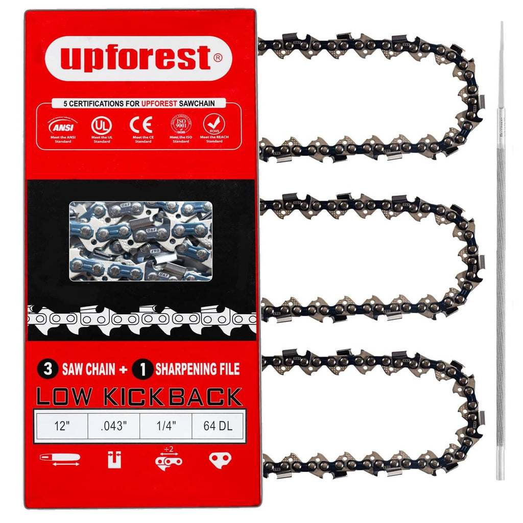 UPFOREST 12-inch replacement saw chain with sharpening file, for 1/4 in pitch