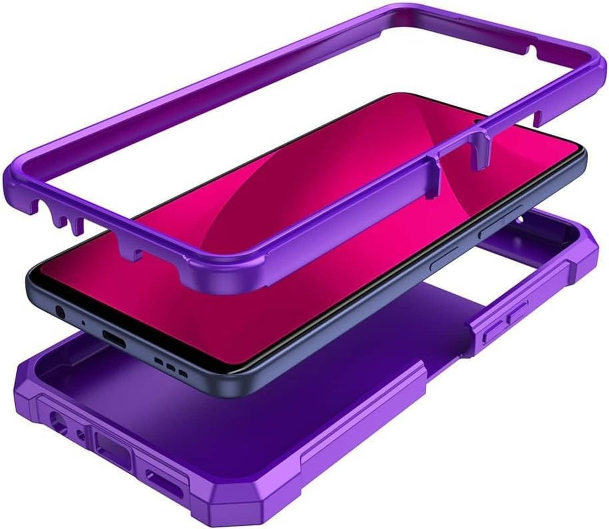 Purple rugged phone case with screen protector cover and reinforced frame
