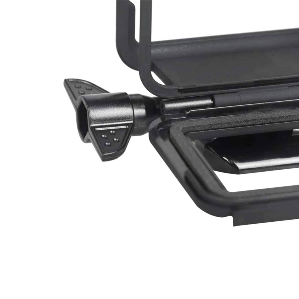 Black action camera frame housing side clamp with wing screw and rail mount