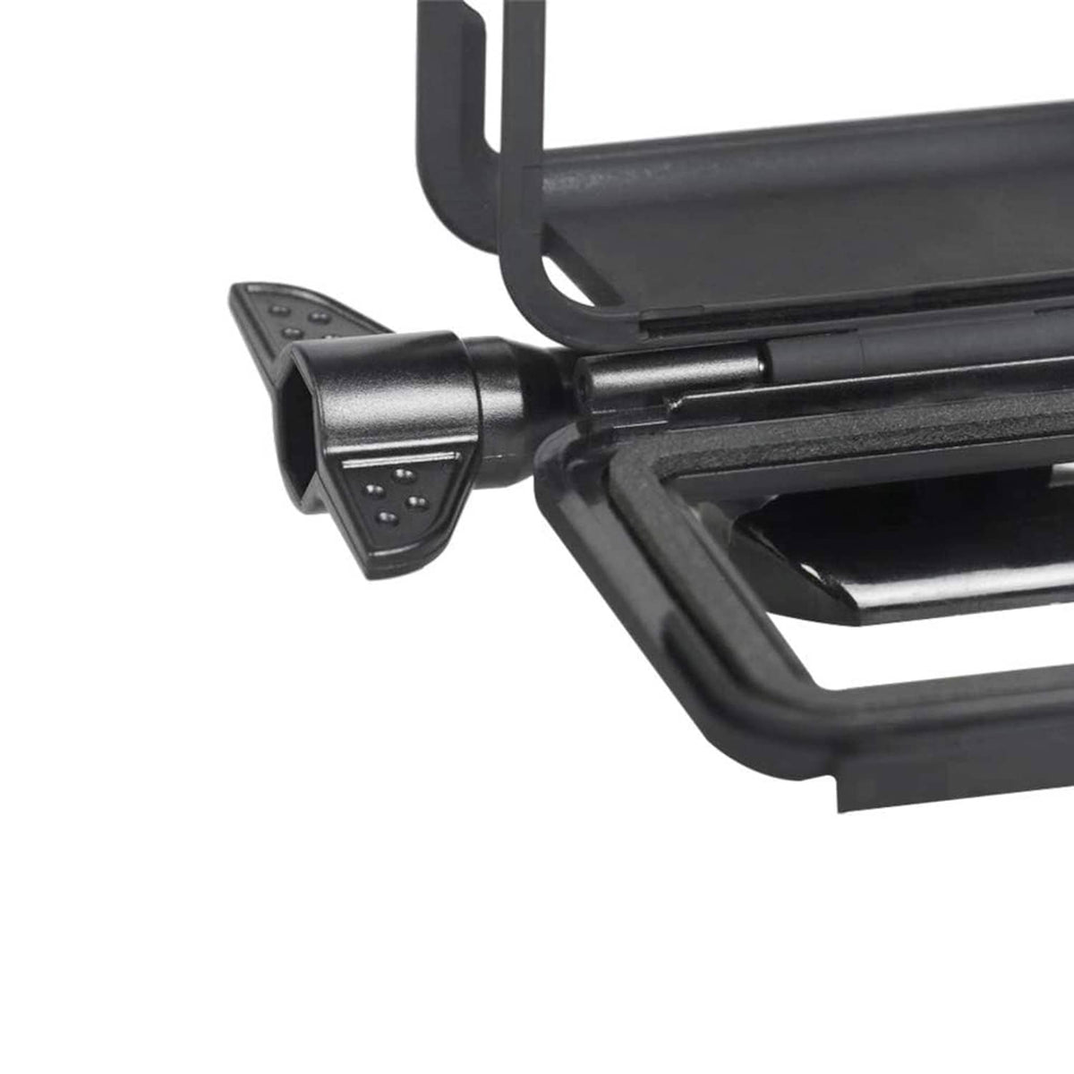 Black action camera frame housing side clamp with wing screw and rail mount
