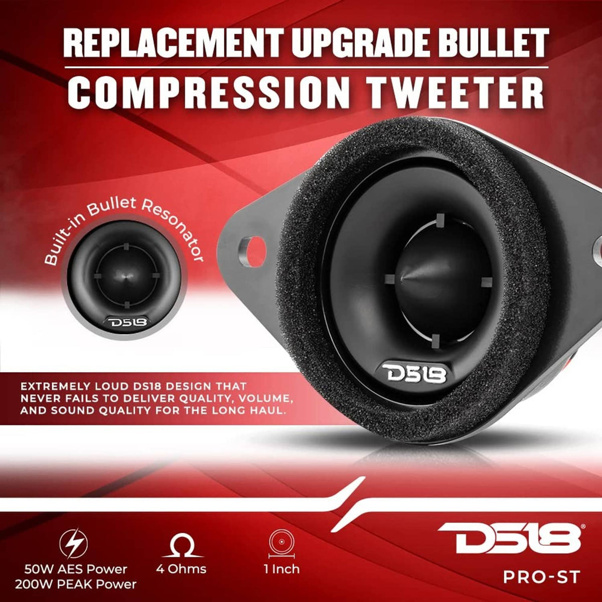 Black DS18 bullet compression tweeter speaker with foam surround
