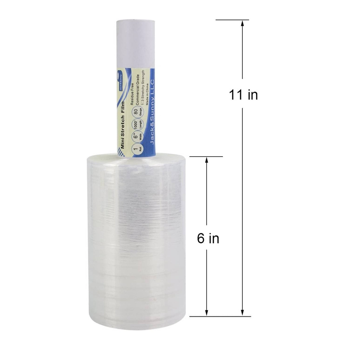 Clear stretch wrap roll with height and width measurement markings