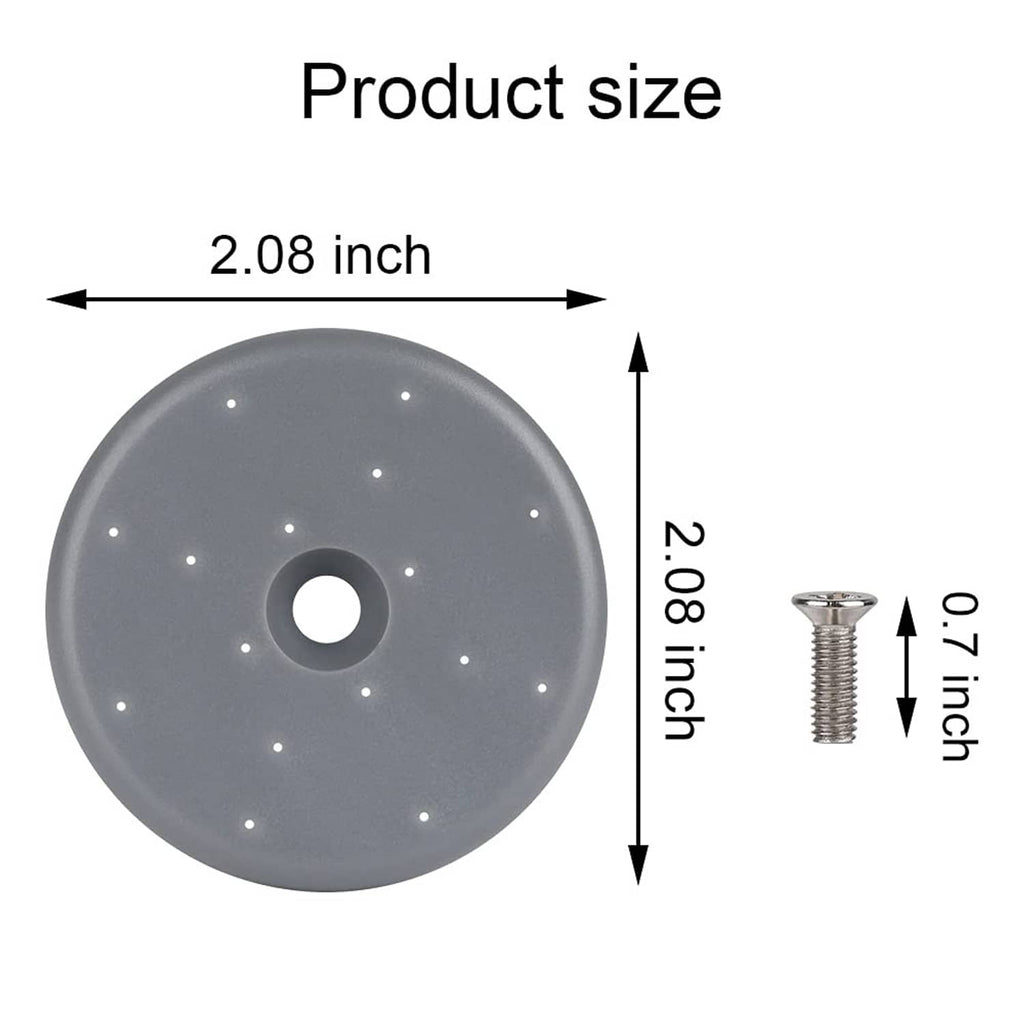 Gray round spray valve face size view with 2.08 in diameter and screw post