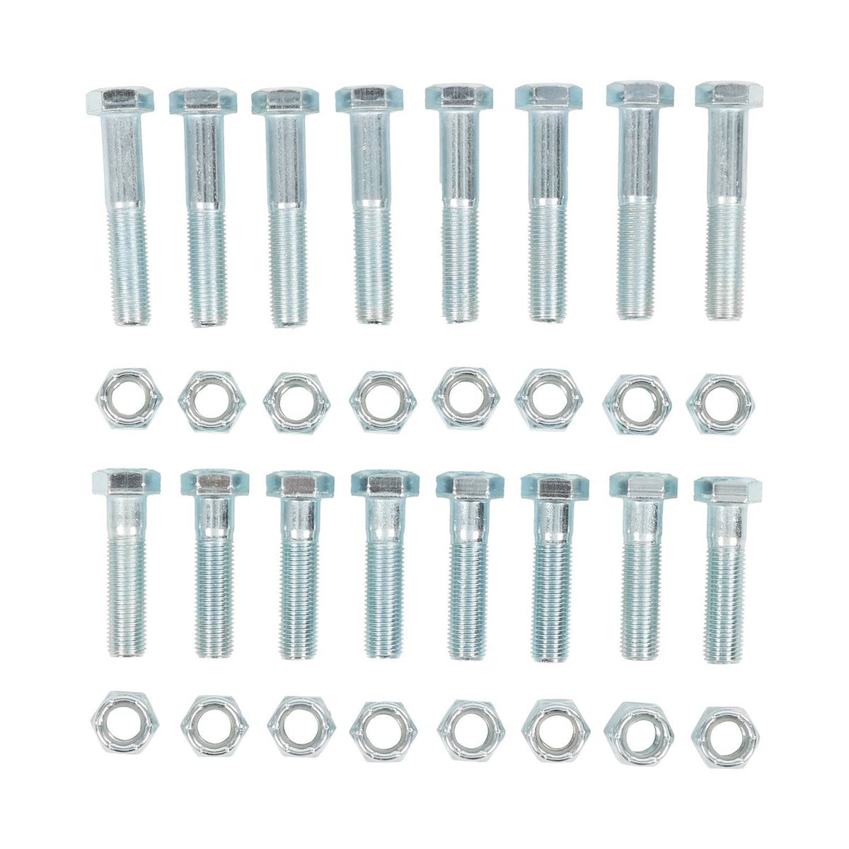 Brake kit hardware: multiple threaded bolts with hex nuts