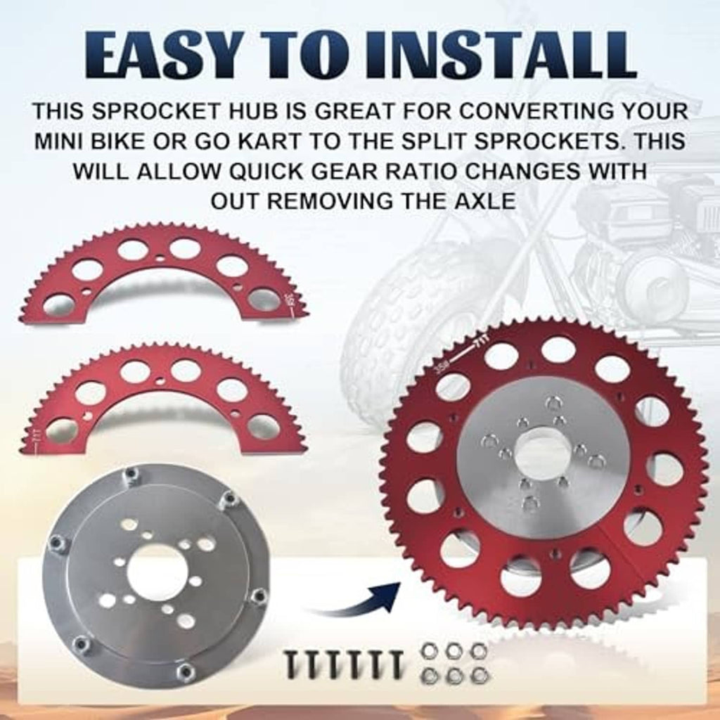 Red split sprocket gear with silver hub and mounting hardware for install