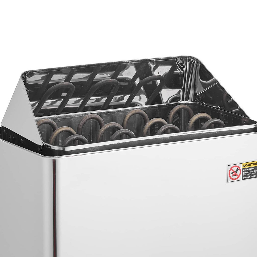 Uimoso electric sauna heater top view with circular heating elements in metal tray