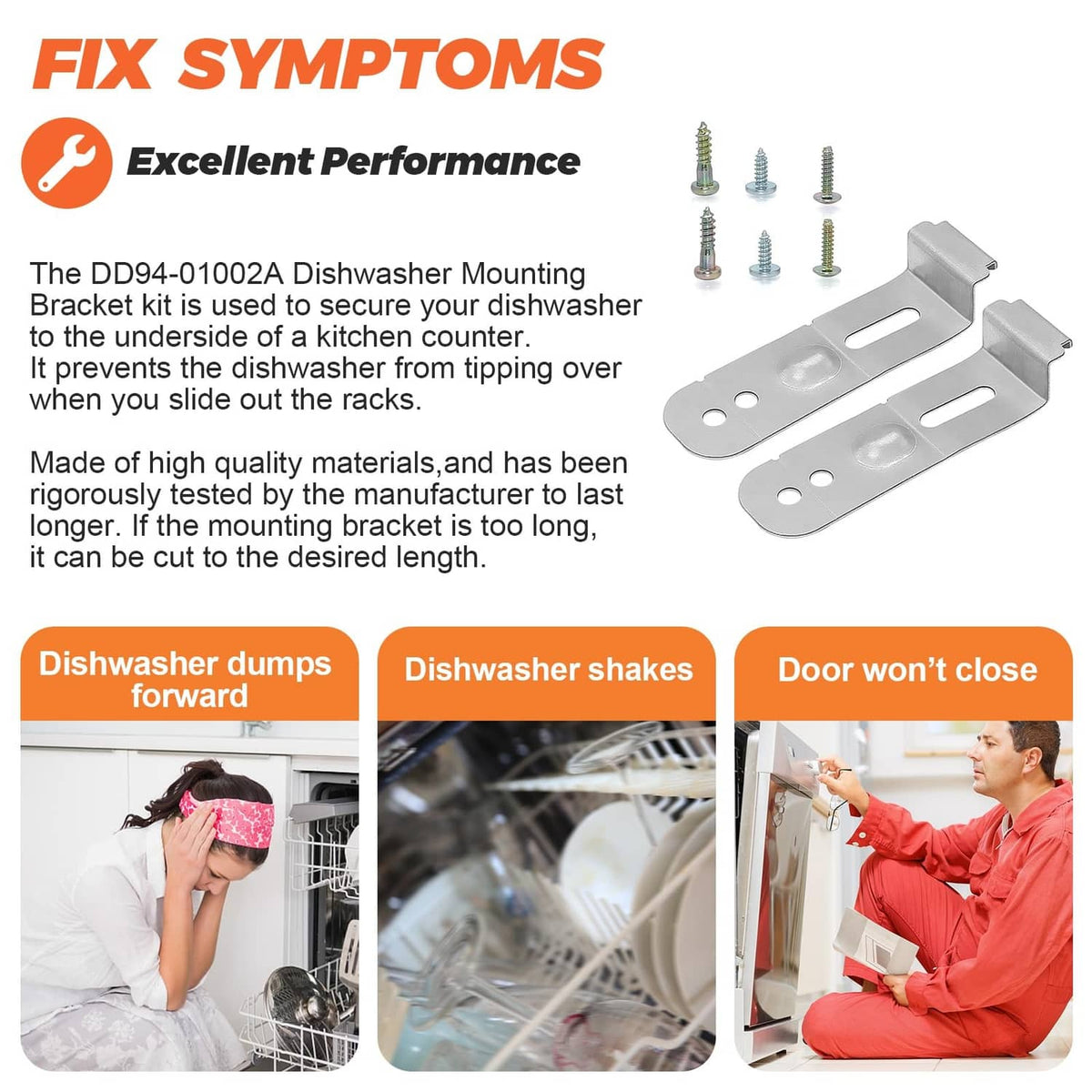 Silver dishwasher mounting brackets with screws for replacement install kit