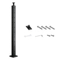 Black cable railing post with drilled holes and included mounting hardware pieces