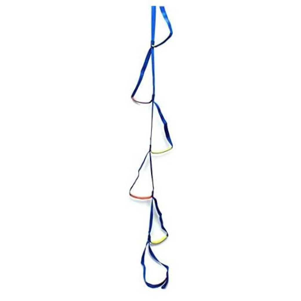 4-step nylon aider ladder with blue tubular webbing and colorful foothold loops