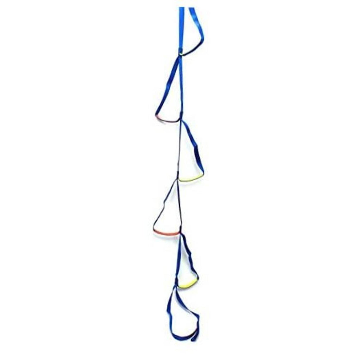 4-step nylon aider ladder with blue tubular webbing and colorful foothold loops