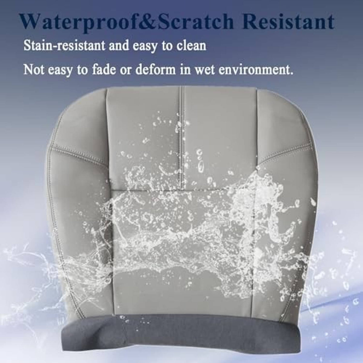 Light gray seat bottom cover with water-splash protection over stitched center panel