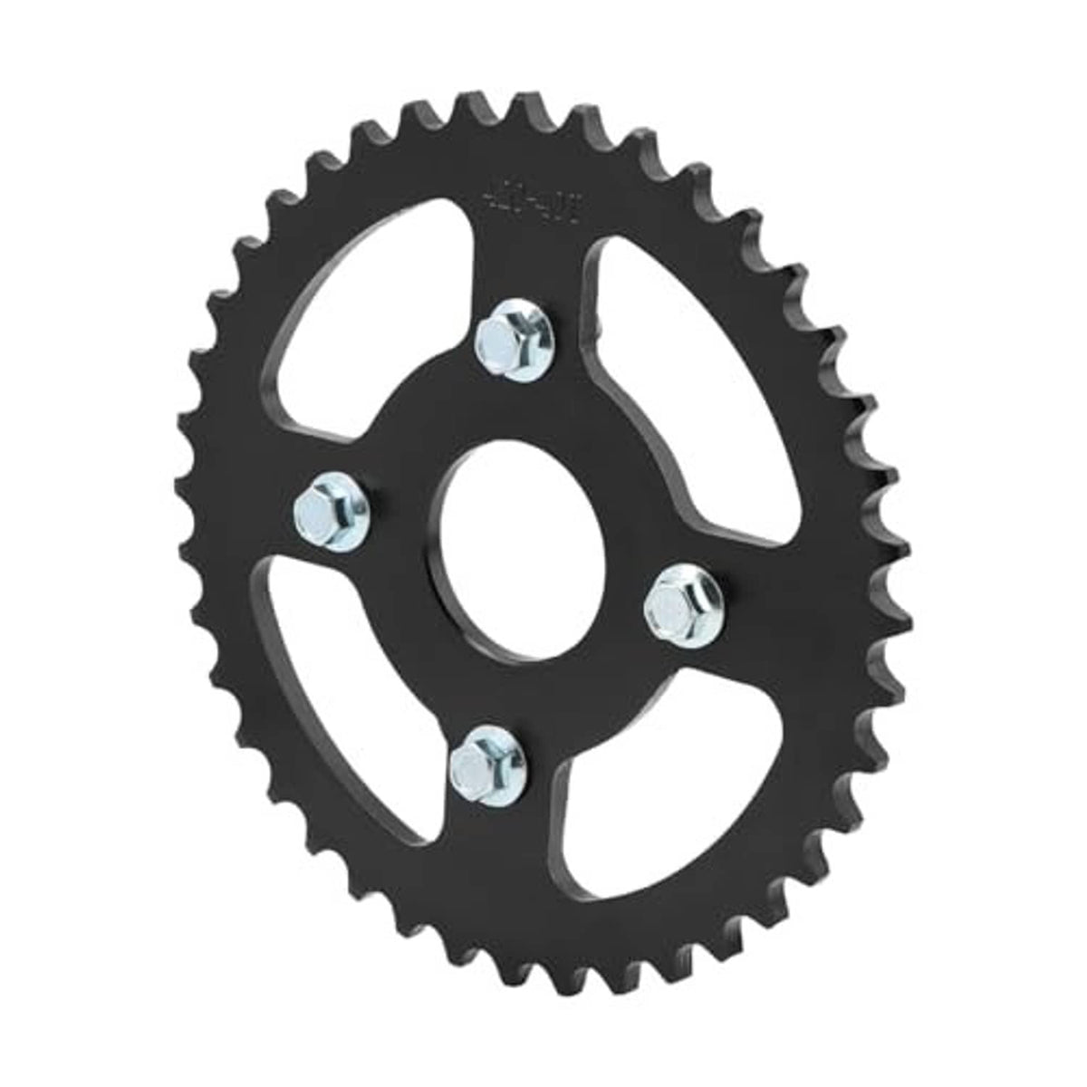 Black 40T mini bike sprocket gear with four silver mounting bolts installed