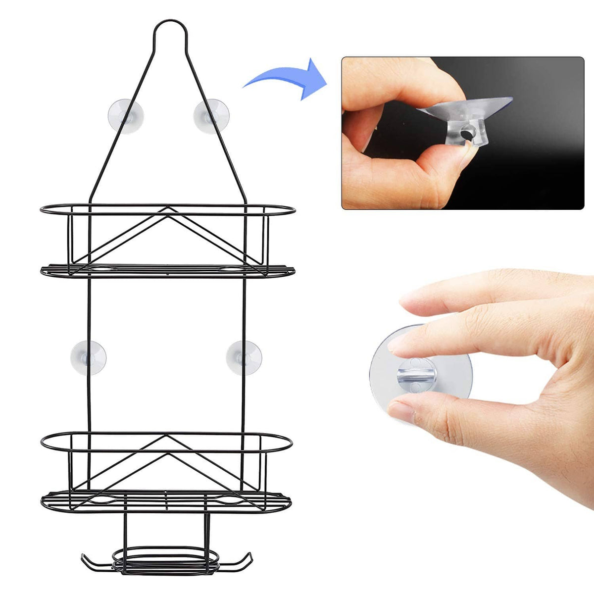Clear suction cup connectors with mounting clips, shown being pressed
