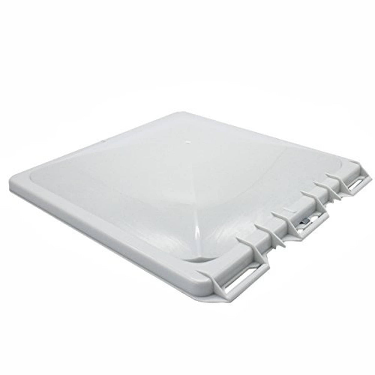 White roof vent lid with front latch openings and smooth dome surface