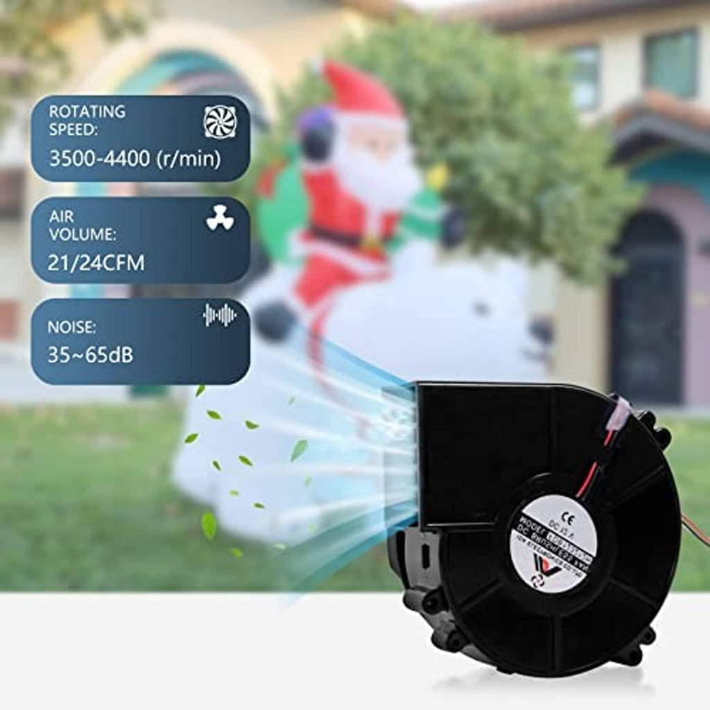 Black mini air blower with vent fan and power wires, designed for inflatable airflow