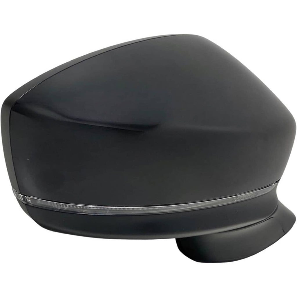 Passenger side mirror housing with clear turn signal lens strip, dark finish
