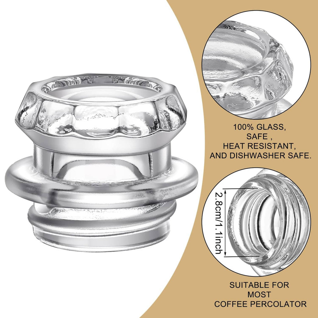 Coffee percolator replacement glass top insert, clear glass dome on stainless steel base