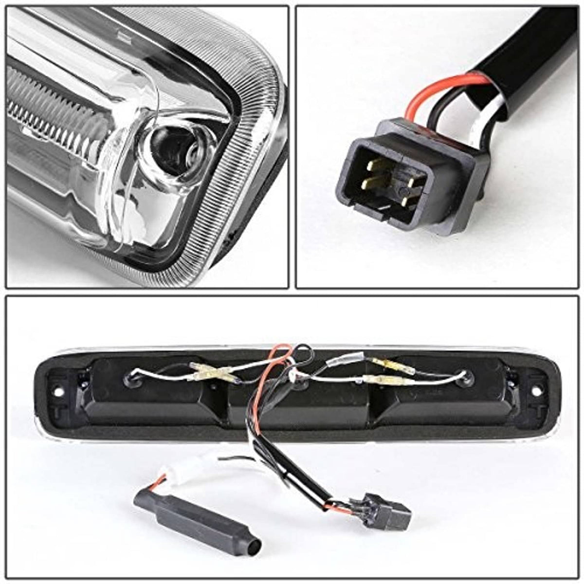 LED third brake light housing with internal wiring and connector ports
