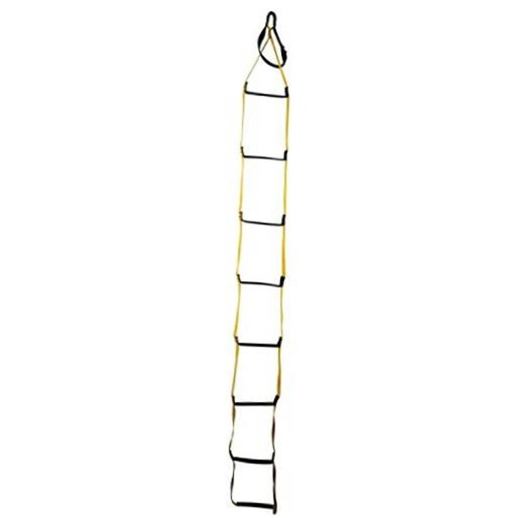 Yellow ladder aider strap with black loops and step bands