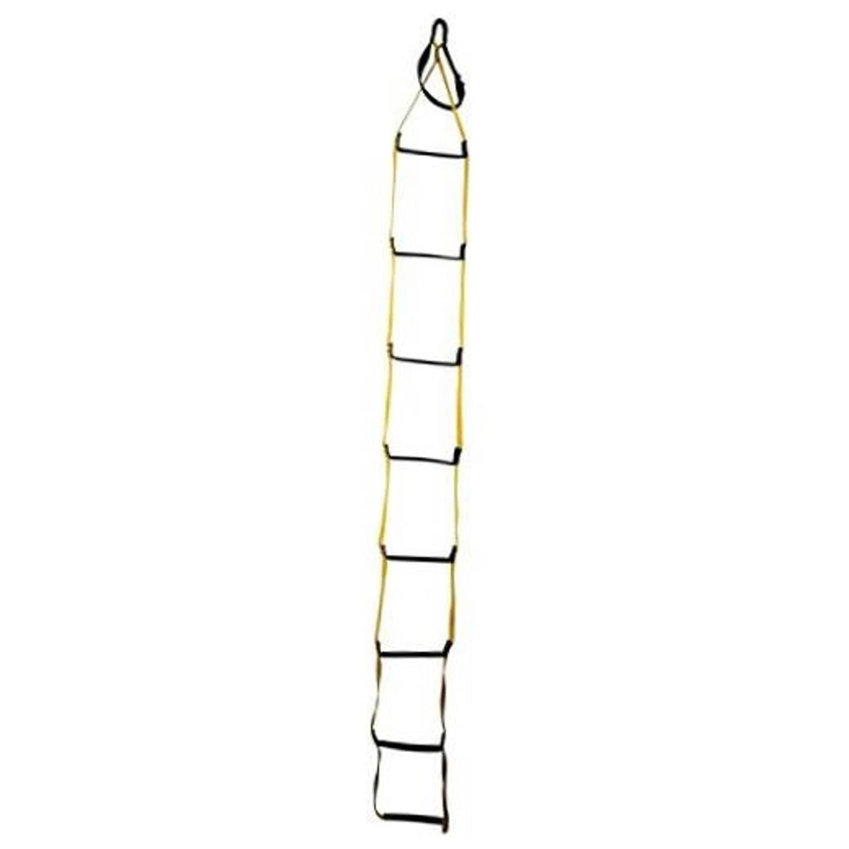 Yellow ladder aider strap with black loops and step bands