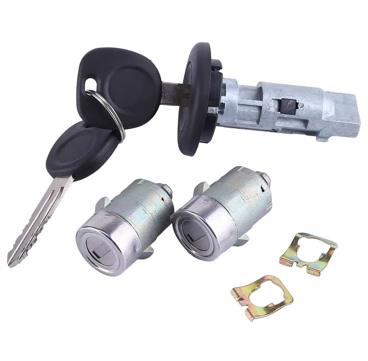 Key switch cylinder kit with two keys, two lock cylinders, and two retaining brackets