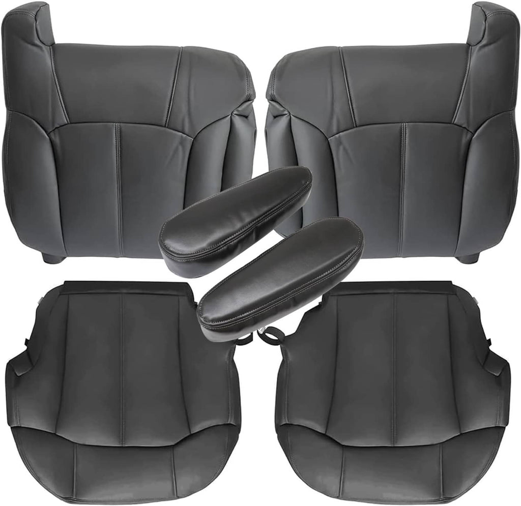 Dark gray replacement leather driver and passenger seat bottom, backrest and armrests set