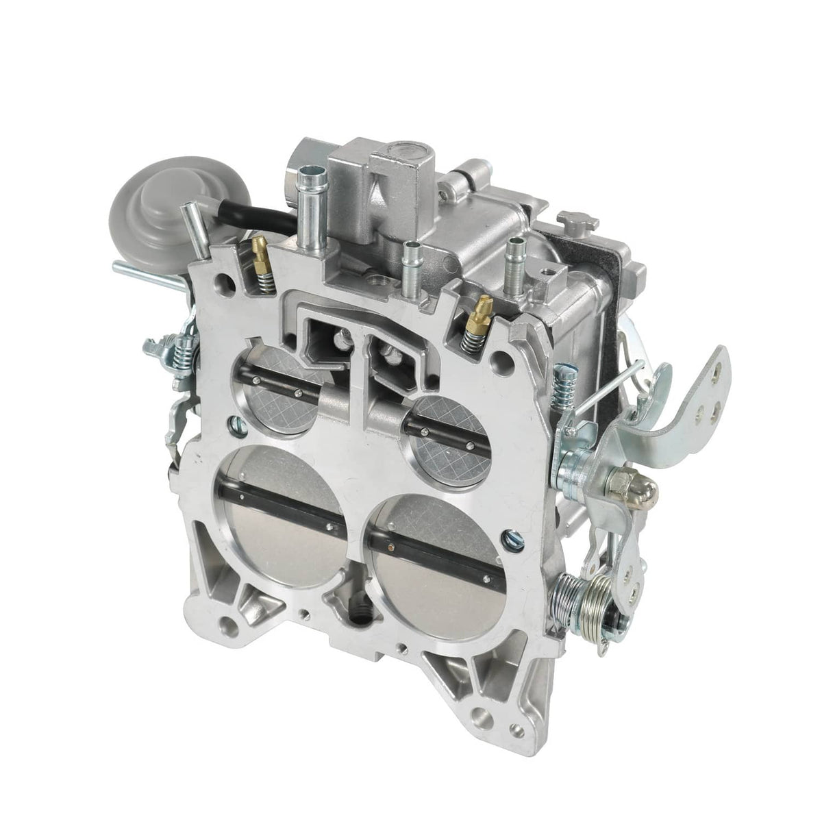 4-barrel carburetor with side-mounted linkage and round air intake opening