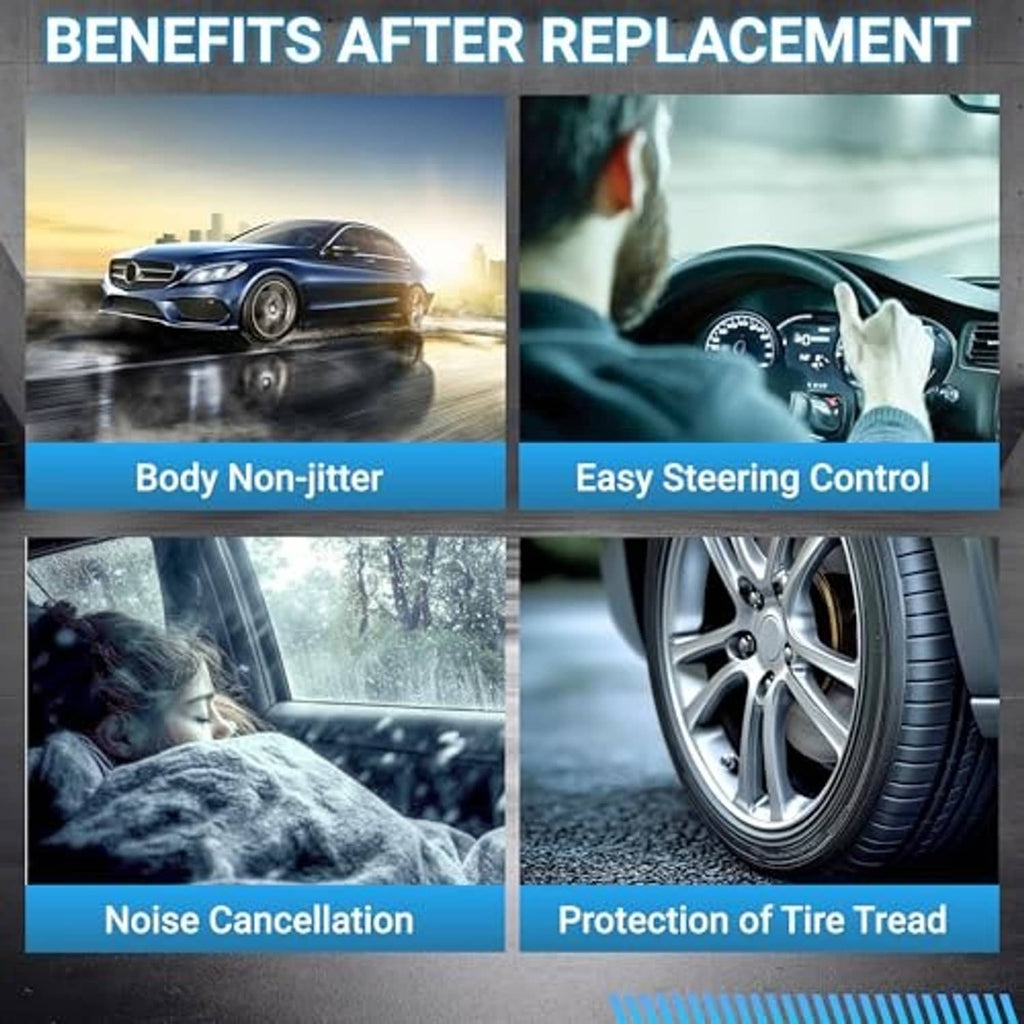 Four-panel benefits graphic with car and steering wheel images