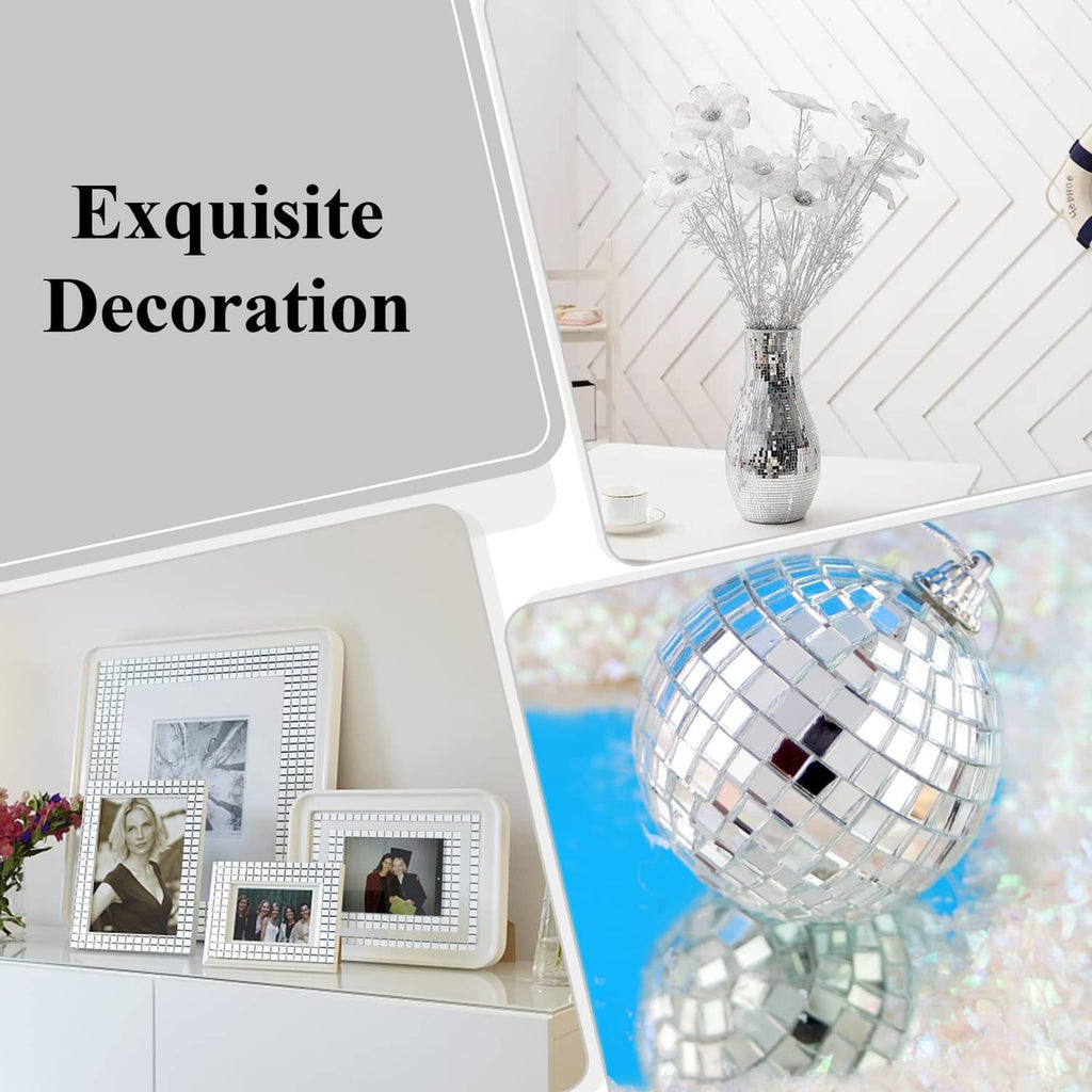 Silver mirror mosaic tile accents with 5mm grid look for decor and disco ball