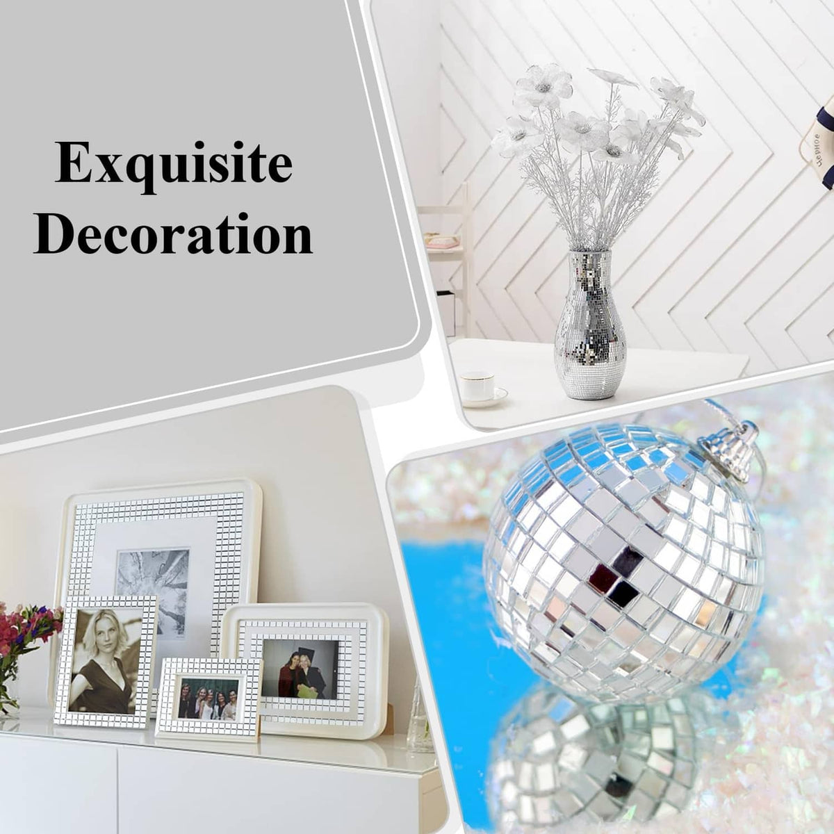 Silver mirror mosaic tile accents with 5mm grid look for decor and disco ball