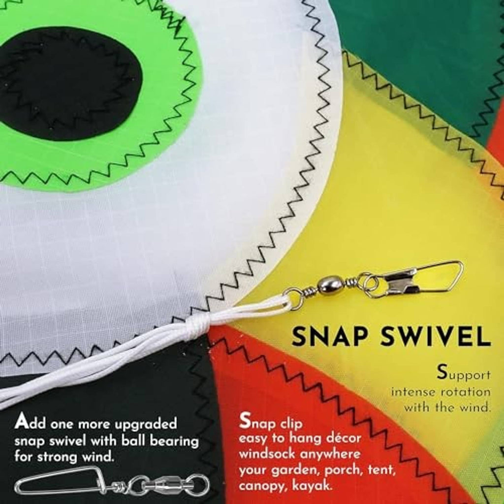 Rainbow fish windsock snap swivel and clip hardware for easy hanging and rotation
