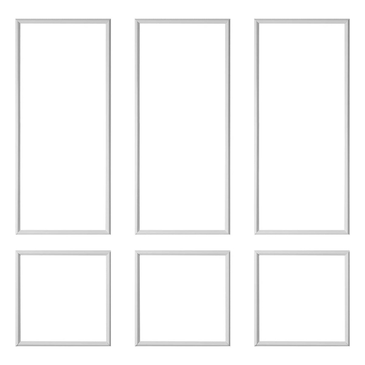 White decorative wall molding trim set with rectangular and square frame pieces