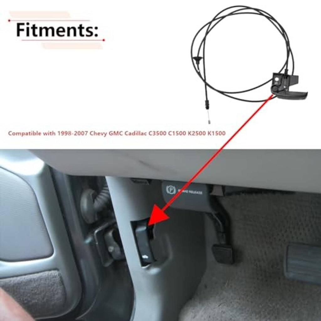 Hood release handle cable with latch mechanism shown on vehicle interior