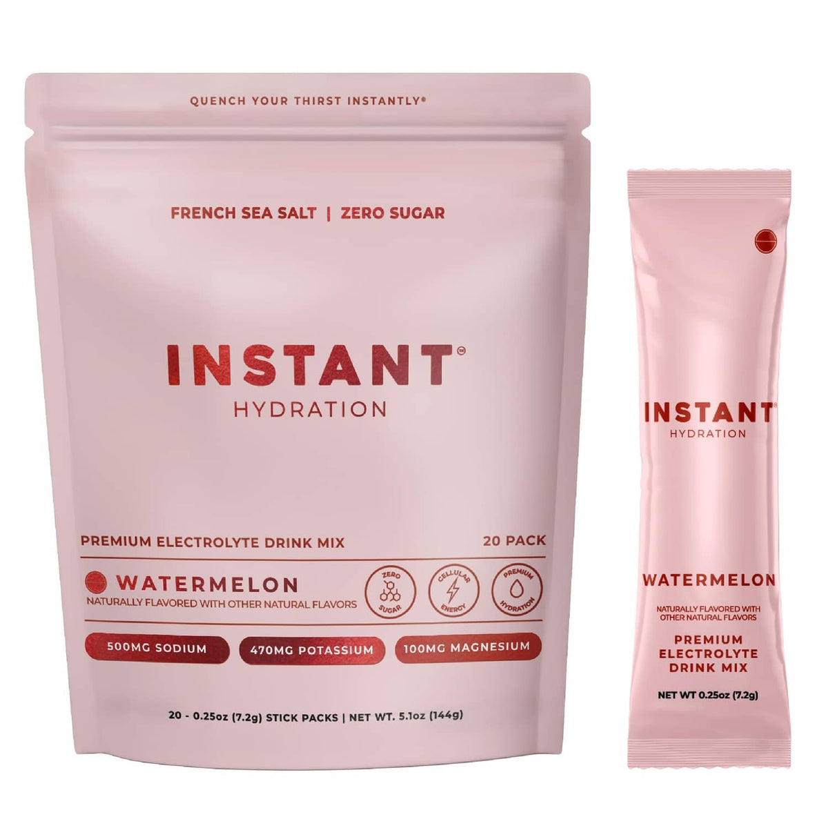 Instant Hydration watermelon electrolyte drink mix pouch with single stick packet