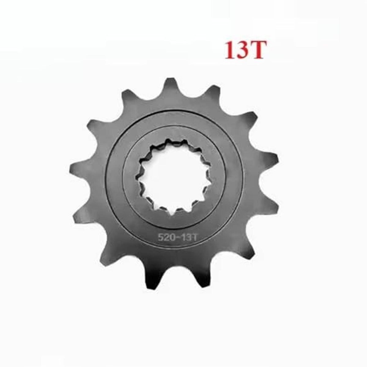 13T motorcycle front sprocket in dark steel, inner spline ring