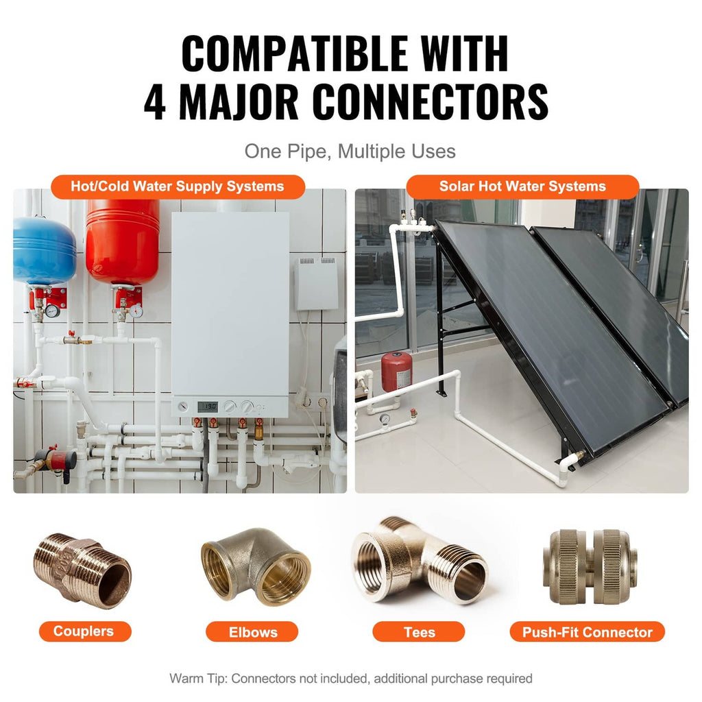 PEX-B pipe tubing set shown with compatible connector fittings for plumbing