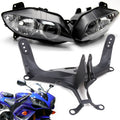 Front headlight assembly with upper stay fairing bracket, dual lamps with mounting brackets