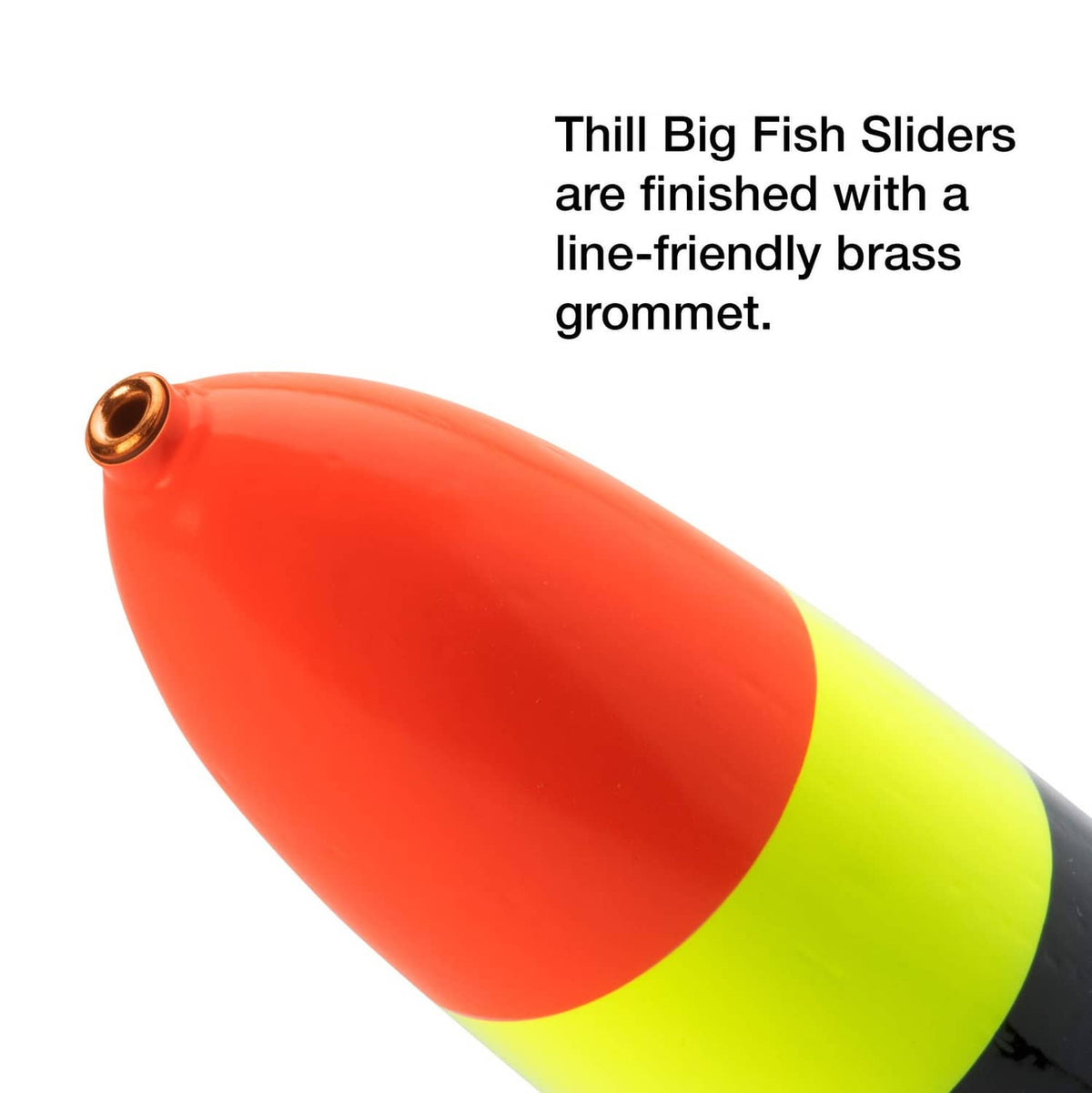 Orange and neon yellow teardrop fishing lure slider with brass grommet eyelet