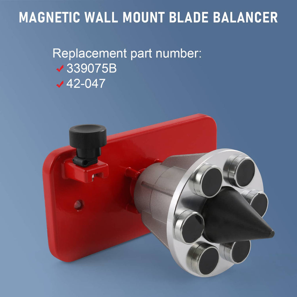 Magnetic blade balancer replacement unit with red wall-mount plate and steel spindle assembly