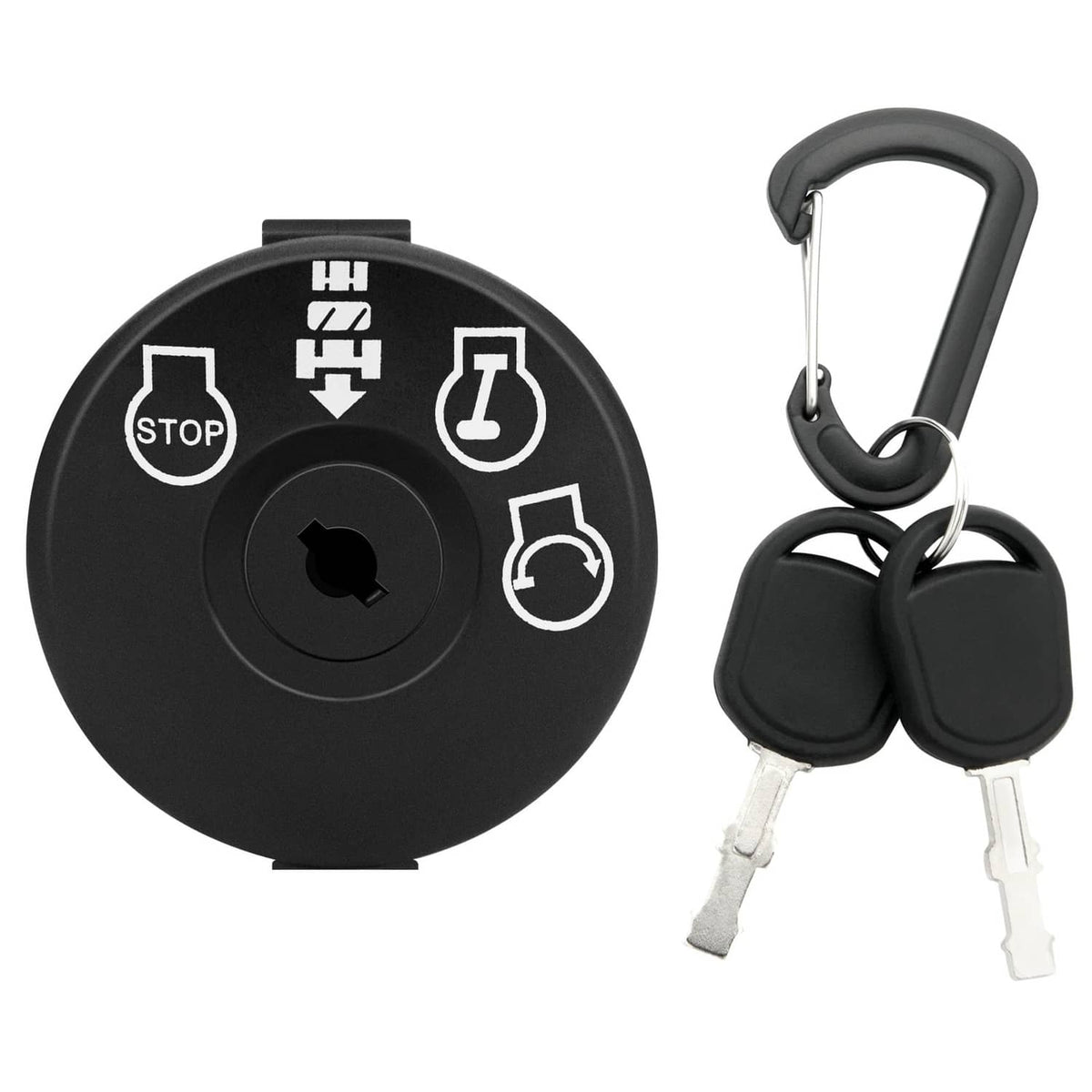 Black ignition switch cylinder with key ring and two keys